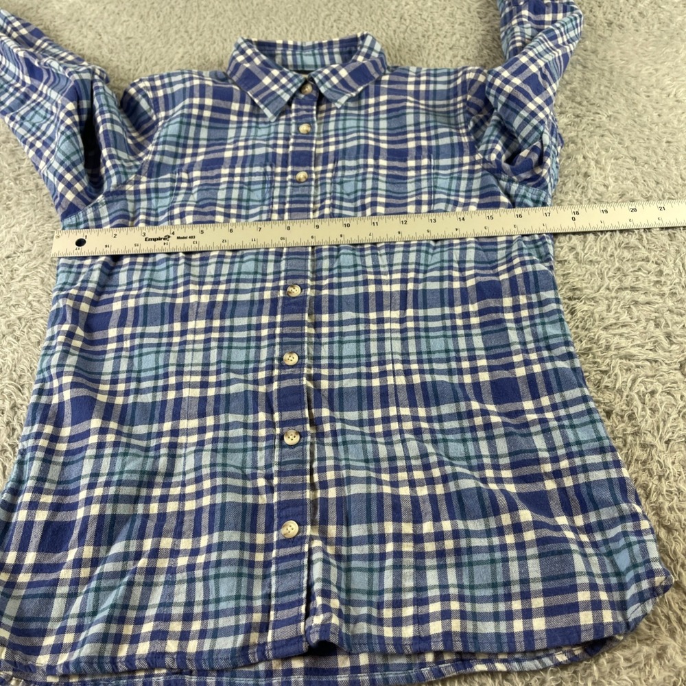 LLBean Plaid Flannel Button Up Shirt Long Sleeve XXS Blue White Green Casual - Picture 4 of 9